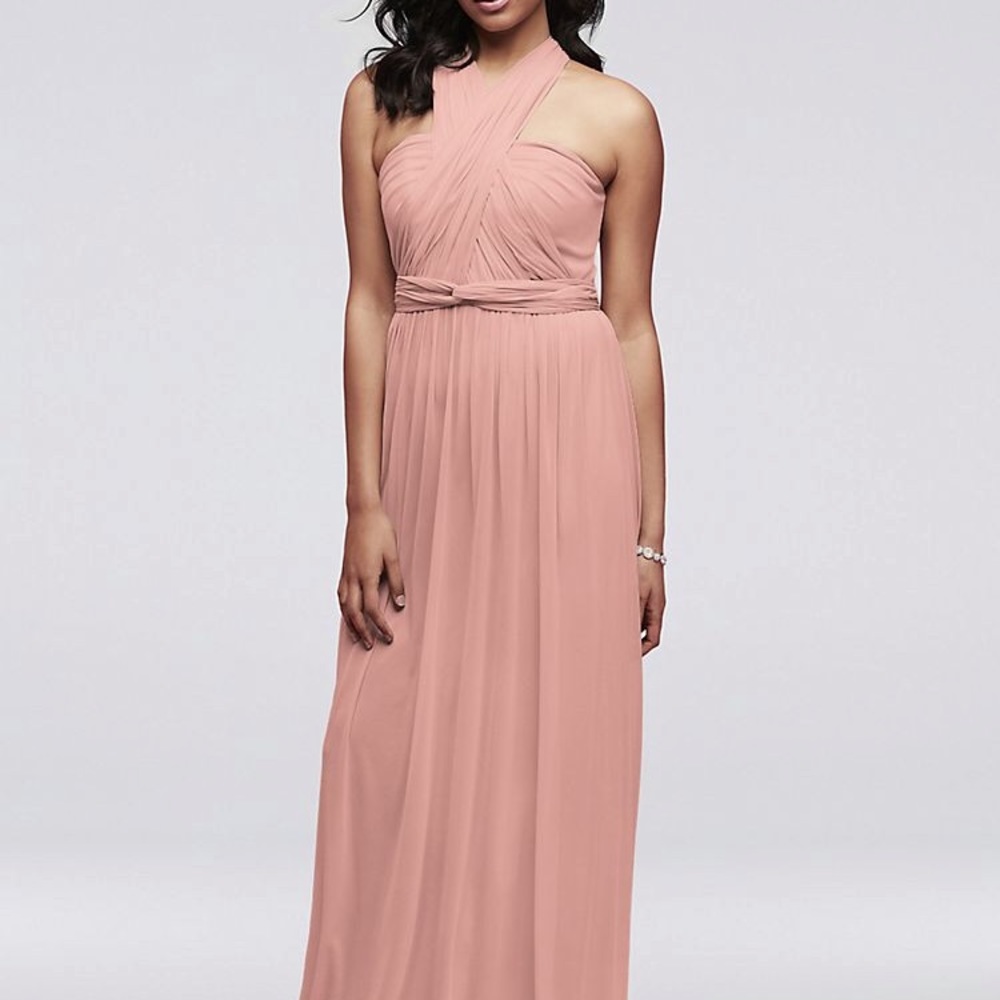 6 way tie David’s bridal bridesmaid dress pink